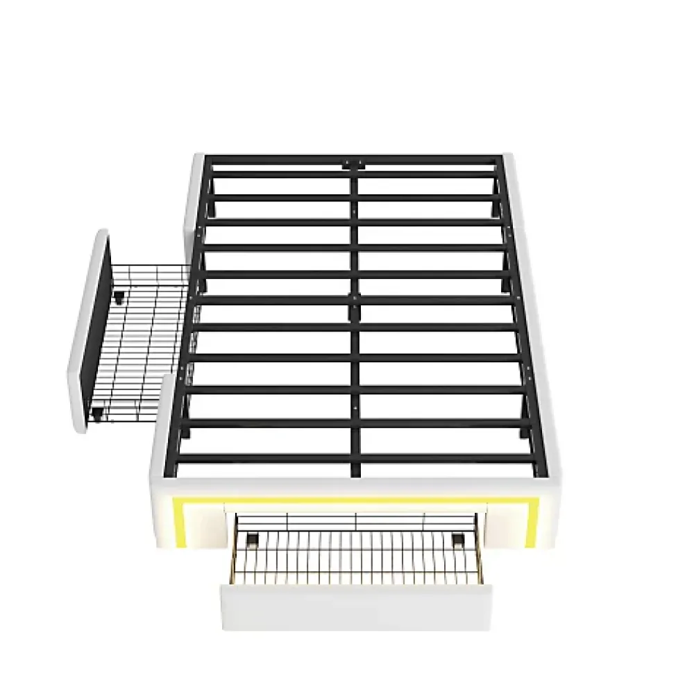 ModernLuxe Lit simple 90x200cm - 2 tiroirs - sans tête de lit - LED - blanc (matelas non inclus)* Lit Simple
