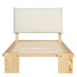 ModernLuxe Lit simple 90x200cm - tête de lit rembourrée amovible - bois massif + éponge + contreplaqué - Naturel (matelas non inclus)* Lit Simple