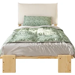 ModernLuxe Lit simple 90x200cm - tête de lit rembourrée amovible - bois massif + éponge + contreplaqué - Naturel (matelas non inclus)* Lit Simple