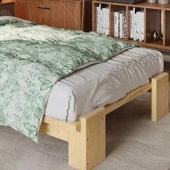 ModernLuxe Lit simple 90x200cm - tête de lit rembourrée amovible - bois massif + éponge + contreplaqué - Naturel (matelas non inclus)* Lit Simple