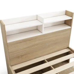Lit simple 90x200cm avec 2 tiroirs - tête de lit avec étagère - panneaux de particules+bois massif - Naturel(matelas non inclus)><noscript><img width=