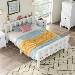 Lit Simple 90x200cm Bois Tête De Lit Pin Blanc>Blackcolors New