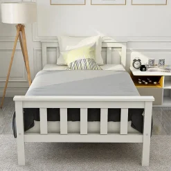 Lit Simple 90x200cm Bois Tête De Lit Pin Blanc><noscript><img width=