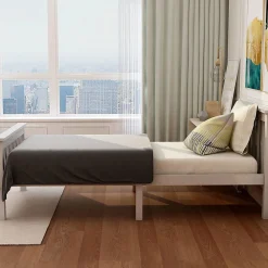 Lit Simple 90x200cm Bois Tête De Lit Pin Blanc><noscript><img width=