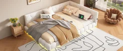 Lit Simple 140x200cm, Canapé-Lit avec Éclairage Ambiant, USB, Typ-C, Blanc><noscript><img width=