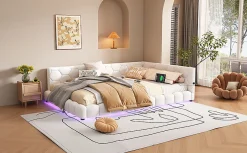 Lit Simple 140x200cm, Canapé-Lit avec Éclairage Ambiant, USB, Typ-C, Blanc><noscript><img width=