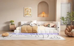 Lit Simple 140x200cm, Canapé-Lit avec Éclairage Ambiant, USB, Typ-C, Blanc><noscript><img width=