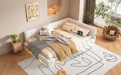 Lit Simple 140x200cm, Canapé-Lit avec Éclairage Ambiant, USB, Typ-C, Blanc><noscript><img width=