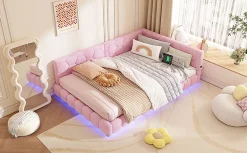 Fortuna lai Lit Simple 140x200cm, Canapé-Lit avec Éclairage Ambiant, USB, Typ-C, Rose*Enfant Lit Enfant