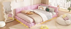 Fortuna lai Lit Simple 140x200cm, Canapé-Lit avec Éclairage Ambiant, USB, Typ-C, Rose*Enfant Lit Enfant