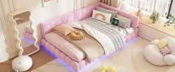 Fortuna lai Lit Simple 140x200cm, Canapé-Lit avec Éclairage Ambiant, USB, Typ-C, Rose*Enfant Lit Enfant