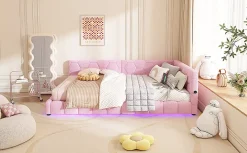 Fortuna lai Lit Simple 140x200cm, Canapé-Lit avec Éclairage Ambiant, USB, Typ-C, Rose*Enfant Lit Enfant