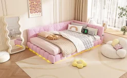 Fortuna lai Lit Simple 140x200cm, Canapé-Lit avec Éclairage Ambiant, USB, Typ-C, Rose*Enfant Lit Enfant