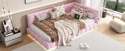 Fortuna lai Lit Simple 90x200cm, Canapé-Lit avec Éclairage Ambiant, USB, Typ-C, Rose*Enfant Lit Enfant