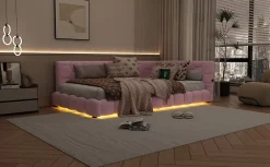 Fortuna lai Lit Simple 90x200cm, Canapé-Lit avec Éclairage Ambiant, USB, Typ-C, Rose*Enfant Lit Enfant