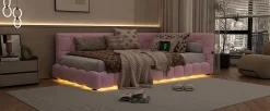 Fortuna lai Lit Simple 90x200cm, Canapé-Lit avec Éclairage Ambiant, USB, Typ-C, Rose*Enfant Lit Enfant