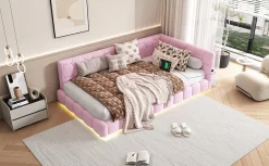 Fortuna lai Lit Simple 90x200cm, Canapé-Lit avec Éclairage Ambiant, USB, Typ-C, Rose*Enfant Lit Enfant