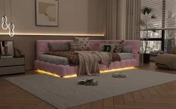 Fortuna lai Lit Simple 90x200cm, Canapé-Lit avec Éclairage Ambiant, USB, Typ-C, Rose*Enfant Lit Enfant