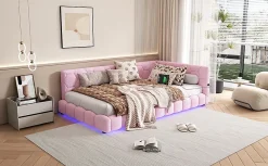Fortuna lai Lit Simple 90x200cm, Canapé-Lit avec Éclairage Ambiant, USB, Typ-C, Rose*Enfant Lit Enfant