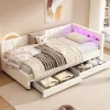 Lit Simple 90x200cm, Canapé-Lit avec Tiroirs, USB, Éclairage Ambiant, Beige>Fortuna lai Clearance