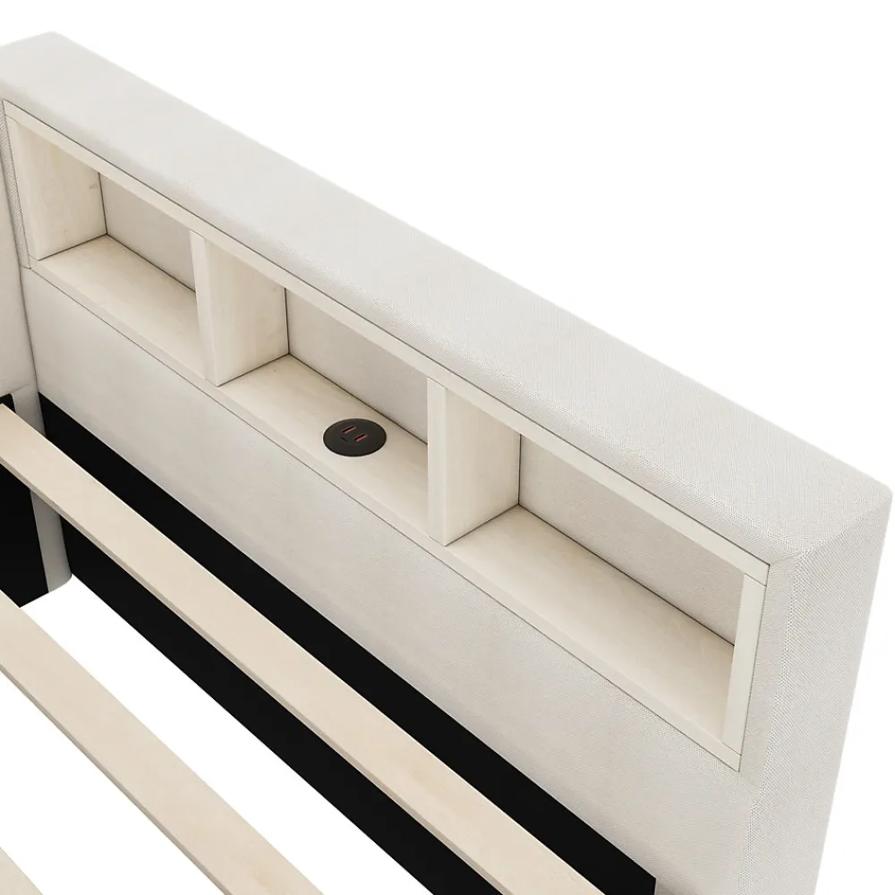 Lit Simple 90x200cm, Canapé-Lit avec Tiroirs, USB, Éclairage Ambiant, Beige>Fortuna lai Clearance