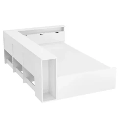 ModernLuxe Lit simple 90x200cm en bois massif - avec rangements multifonctions - Blanc* Lit Avec Rangement