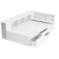 ModernLuxe Lit simple 90x200cm en bois massif - avec rangements multifonctions - Blanc* Lit Avec Rangement