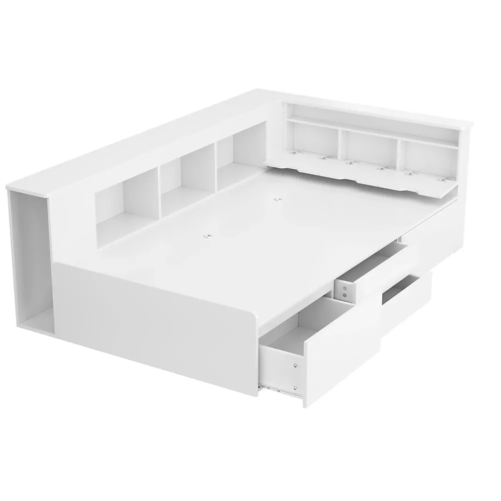 ModernLuxe Lit simple 90x200cm en bois massif - avec rangements multifonctions - Blanc* Lit Avec Rangement