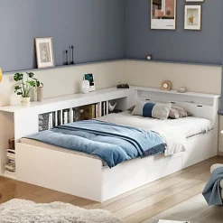 ModernLuxe Lit simple 90x200cm en bois massif - avec rangements multifonctions - Blanc* Lit Avec Rangement