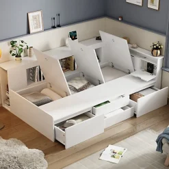 ModernLuxe Lit simple 90x200cm en bois massif - avec rangements multifonctions - Blanc* Lit Avec Rangement