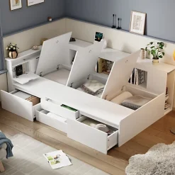 ModernLuxe Lit simple 90x200cm en bois massif - avec rangements multifonctions - Blanc* Lit Avec Rangement