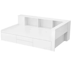 ModernLuxe Lit simple 90x200cm en bois massif - avec rangements multifonctions - Blanc* Lit Avec Rangement