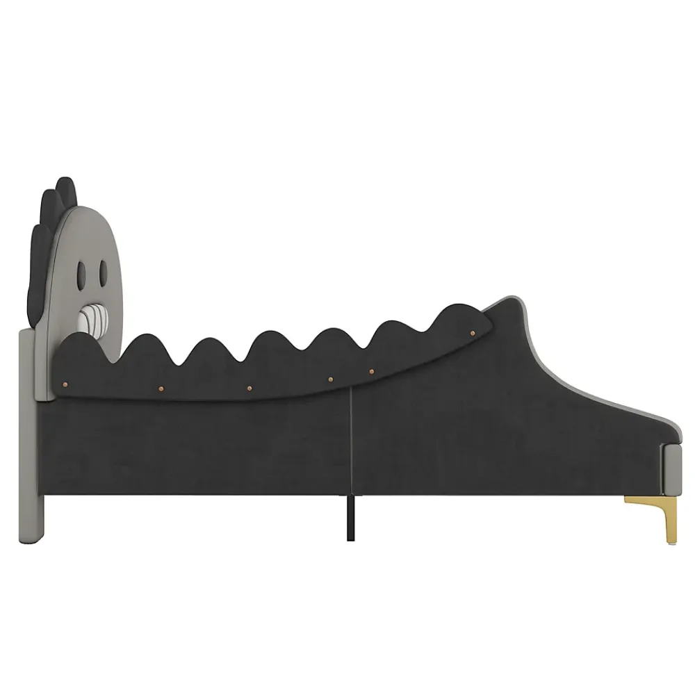 ProximaX Lit simple-Lit pour enfant 90 x 200 cm, forme de dinosaure de dessin animé, lit plat, matériau PU, gris*Enfant Lit Enfant