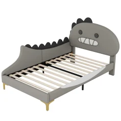 ProximaX Lit simple-Lit pour enfant 90 x 200 cm, forme de dinosaure de dessin animé, lit plat, matériau PU, gris*Enfant Lit Enfant