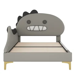 ProximaX Lit simple-Lit pour enfant 90 x 200 cm, forme de dinosaure de dessin animé, lit plat, matériau PU, gris*Enfant Lit Enfant