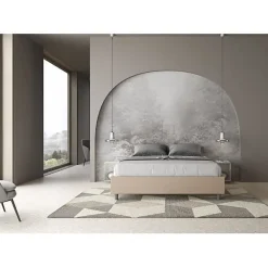 Lit Sommier avec sommier capitonné 160x200 Azelia simili cuir gris tourterelle><noscript><img width=