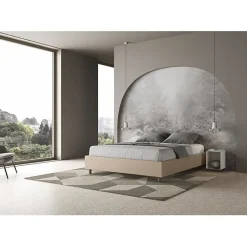 Lit Sommier avec sommier capitonné 160x200 Azelia simili cuir gris tourterelle><noscript><img width=