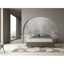 Lit sommier sans sommier capitonné 160x190 simili cuir cappuccino Azelia><noscript><img width=