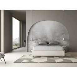 Ityhome Lit Sommier sans sommier capitonné 160x200 simili cuir Azelia blanc* Lit Coffre