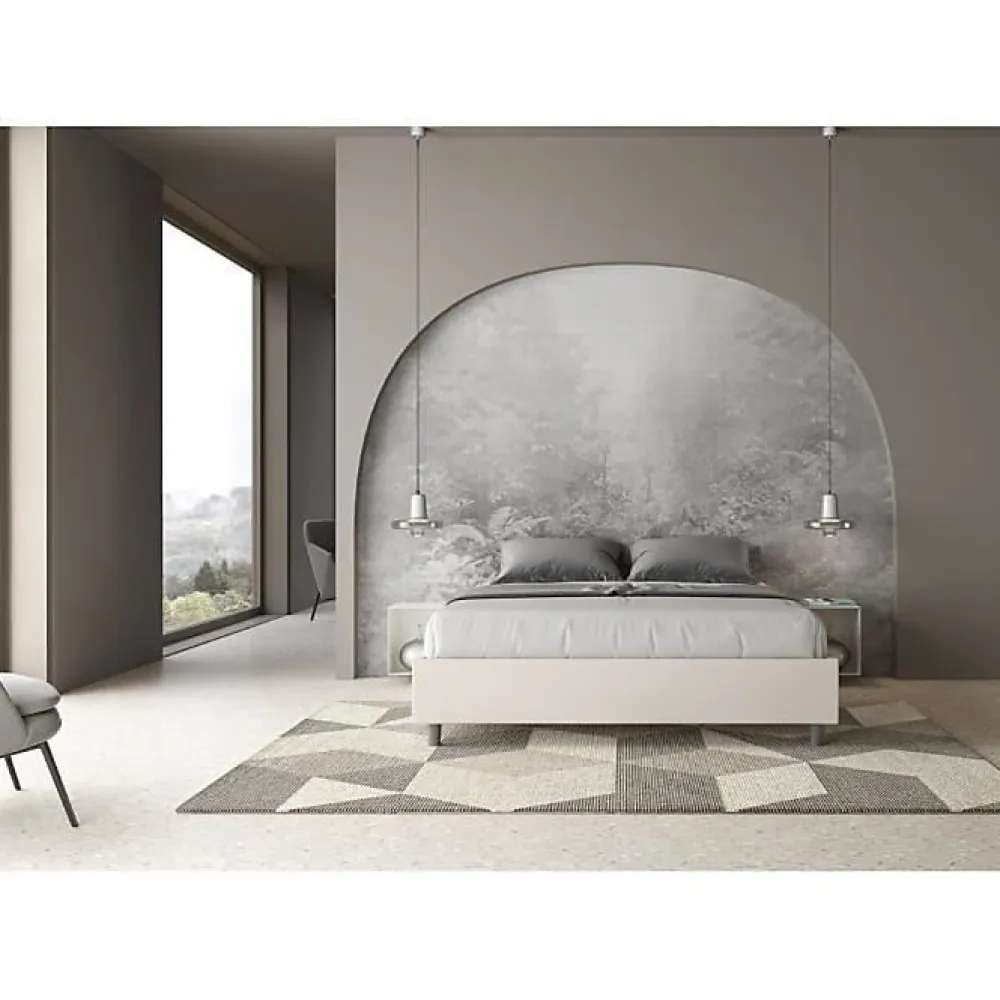 Ityhome Lit Sommier sans sommier capitonné 160x200 simili cuir Azelia blanc* Lit Coffre