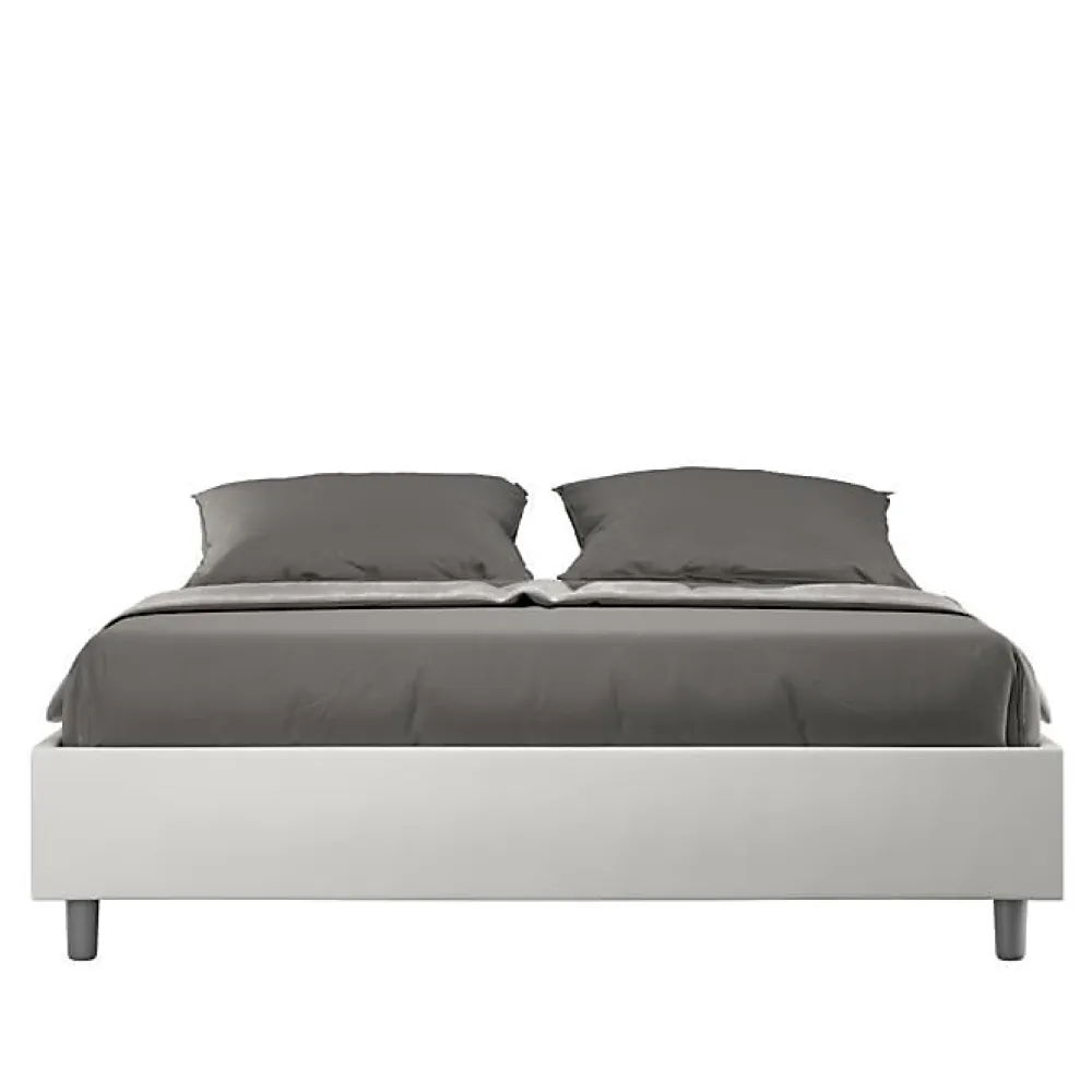 Ityhome Lit Sommier sans sommier capitonné 160x200 simili cuir Azelia blanc* Lit Coffre