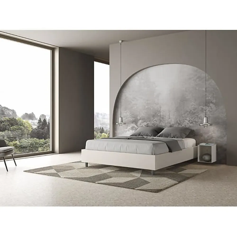 Ityhome Lit Sommier sans sommier capitonné 160x200 simili cuir Azelia blanc* Lit Coffre