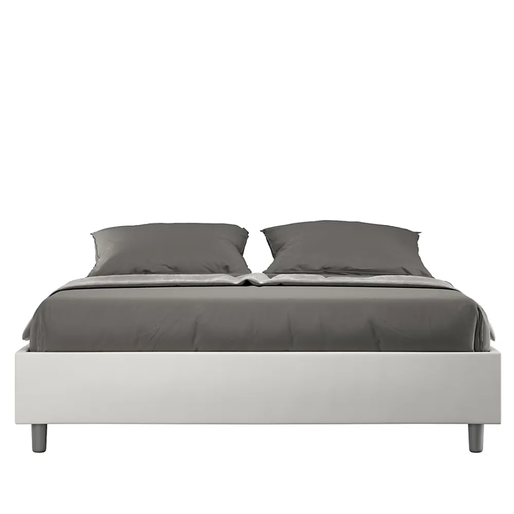 Ityhome Lit Sommier sans sommier capitonné 160x200 simili cuir Azelia blanc* Lit Coffre