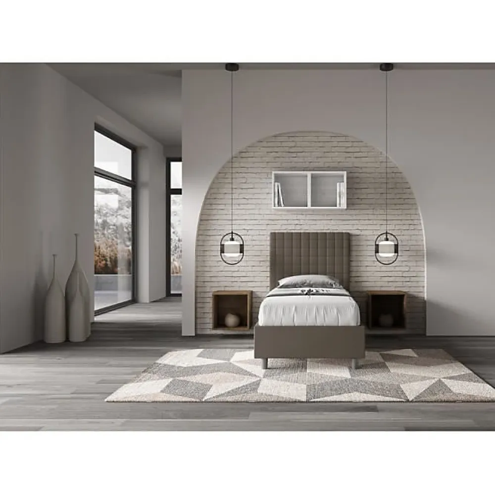 Lit Sunny cappuccino en similicuir avec sommier tapissé 80x190>Ityhome Sale