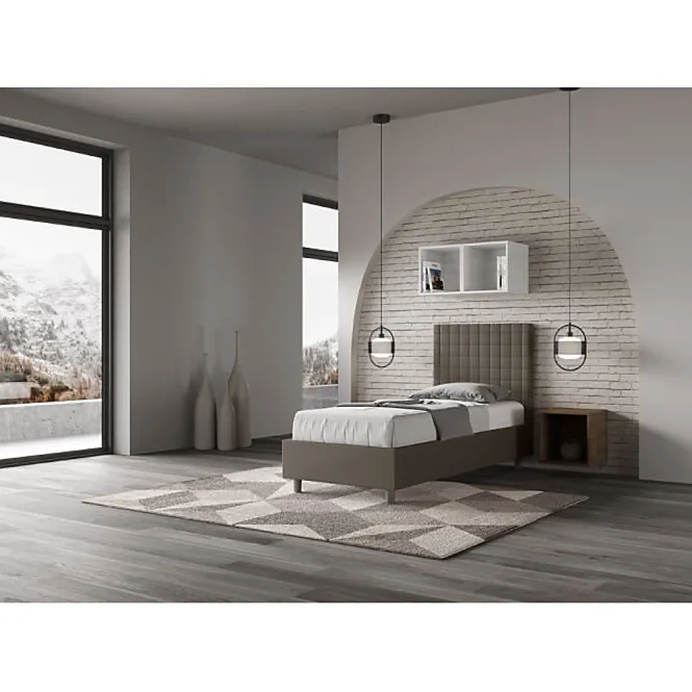 Lit Sunny cappuccino en similicuir avec sommier tapissé 80x190>Ityhome Sale