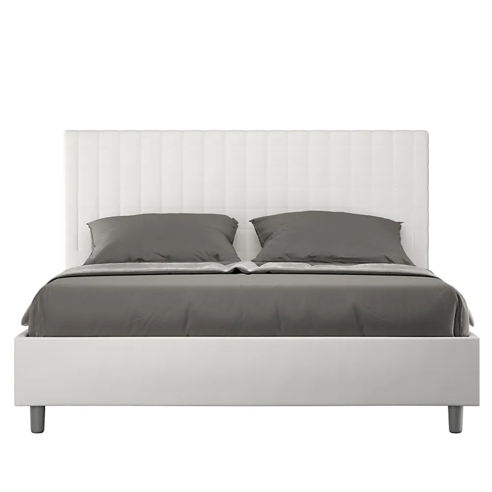 Lit Sunny en simili cuir blanc avec sommier tapissé 160x200>Ityhome Discount
