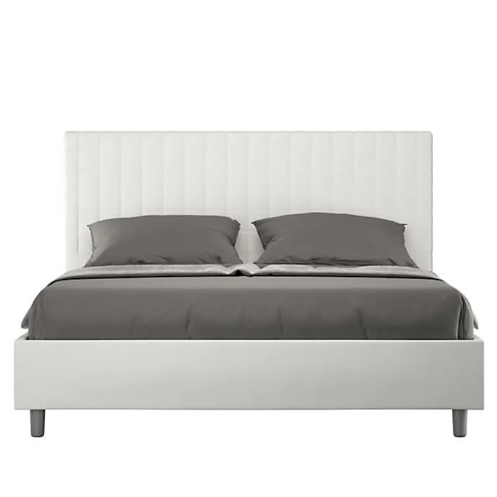 Lit Sunny en simili cuir blanc avec sommier tapissé 160x200>Ityhome Discount