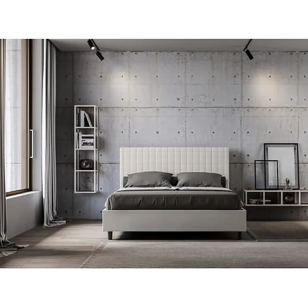 Lit Sunny en simili cuir blanc avec sommier tapissé 160x200>Ityhome Discount