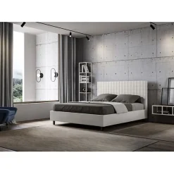 Lit Sunny en simili cuir blanc avec sommier tapissé 160x200><noscript><img width=