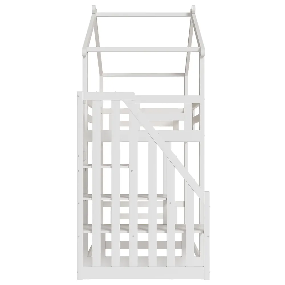 Okwish Lit Superposé - Lit enfant 90x200 cm avec Toît et Escalier Sécurisé, Cadre Bois Massif et Lattes Solides, Couleur Blanc*Enfant Lit Enfant